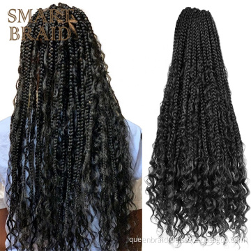 Goddess Box Braids Crochet Hair 18 Inch Faux Locs Crochet Hair Three Braids with Curly Hair in Middle and Ends Synthetic Braids